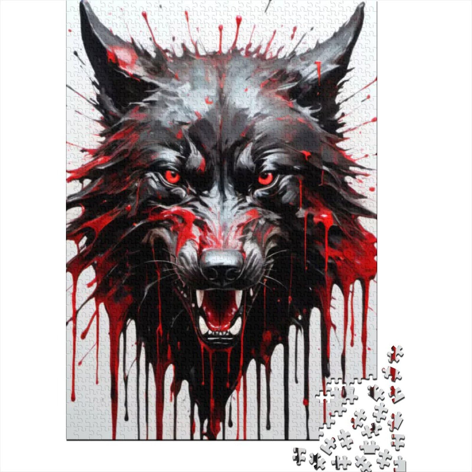 1000-teiliges Puzzle für Erwachsene und Jugendliche, tropfende Farbe, Wolf-Kunst, Puzzle für Erwachsene und Jugendliche von Interesting Stress Reduction Jigsaw Puzzles (Größe: 75 x 50 cm)