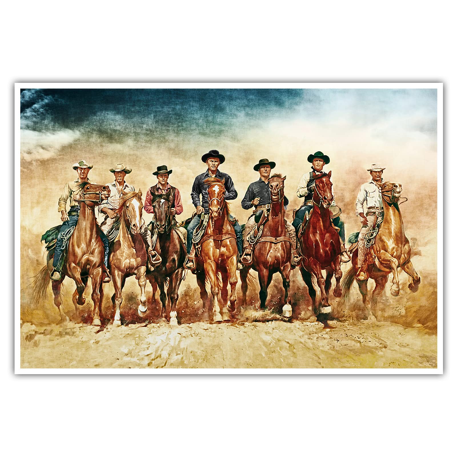 Die glorreichen Sieben - Poster ohne Rahmen - Western Film Bild Wandbild Kunst Druck Bilder Wand Deko Wandposter XXL Wohnzimmer (100 x 70 cm, Poster)