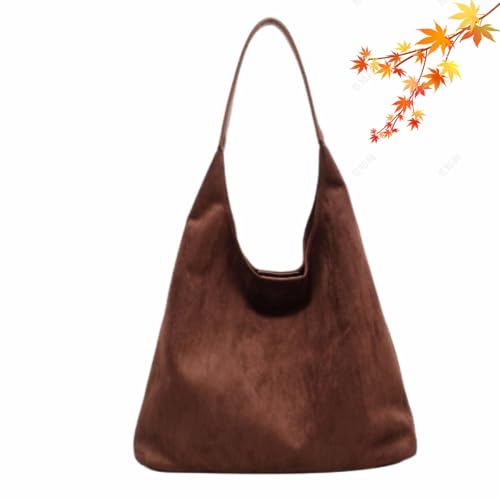 Wildledertasche für Damen, Herbst und Winter, Hobos-Schultertaschen, Retro, Wildleder, Schultertasche, Tragetasche, lässige Pendlertasche, coffee, L