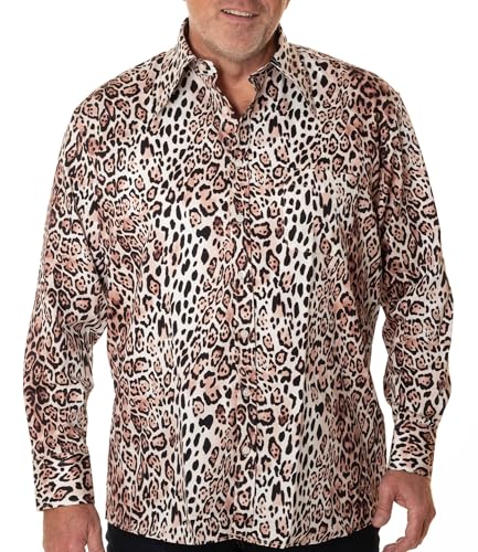 Herren 70er Langarm Hemd Leoparden Muster in Comfort Fit XL