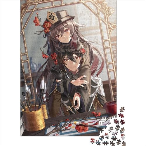 Kunstpuzzle für Erwachsene 1000 Teile Genshin Impact Hu Tao Holzpuzzle für Teenager Spielspielzeug für Erwachsene Familienpuzzle Geschenk (Größe: 75x50cm)