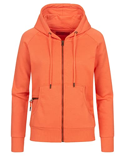 Happy Clothing Damen Sweatjacke mit Kapuze Zip Hoodie Kapuzenjacke Basic Einfarbig S M L, Größe:XL, Farbe:Coral