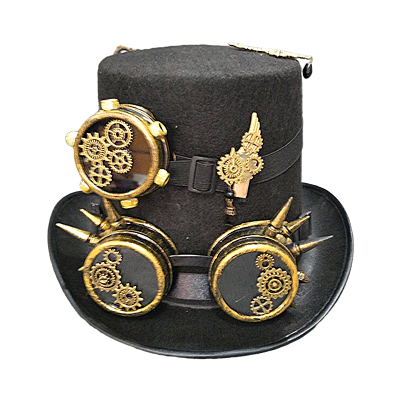 MEELYHOME Steampunk-Hut mit abnehmbarer Brille und Brosche, Halloween-Metallausrüstung, Dekor-Hut, Gothic, Cosplay, Magierhut, Jazz-Hut, Steampunk-Hut, Damen und Herren