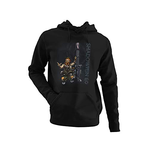 clothinx Shadowrun Zwergen Rigger | Lizenziertes Original-Design Passend Für Chummer und Perfekt Für Die Nächste Pen and Paper Runde Hochwertig Bedruckt Herren Kapuzen-Pullover Schwarz Gr. XXL