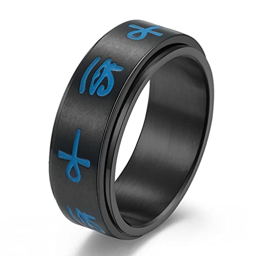 VOYADE 8MM Auge Des Horus Edelstahl Drehbarer Ring, Ägyptisches Auge Des Horus Kreuzkapitel Drehbarer Ring Für Männer Und Frauen,Schwarz,9