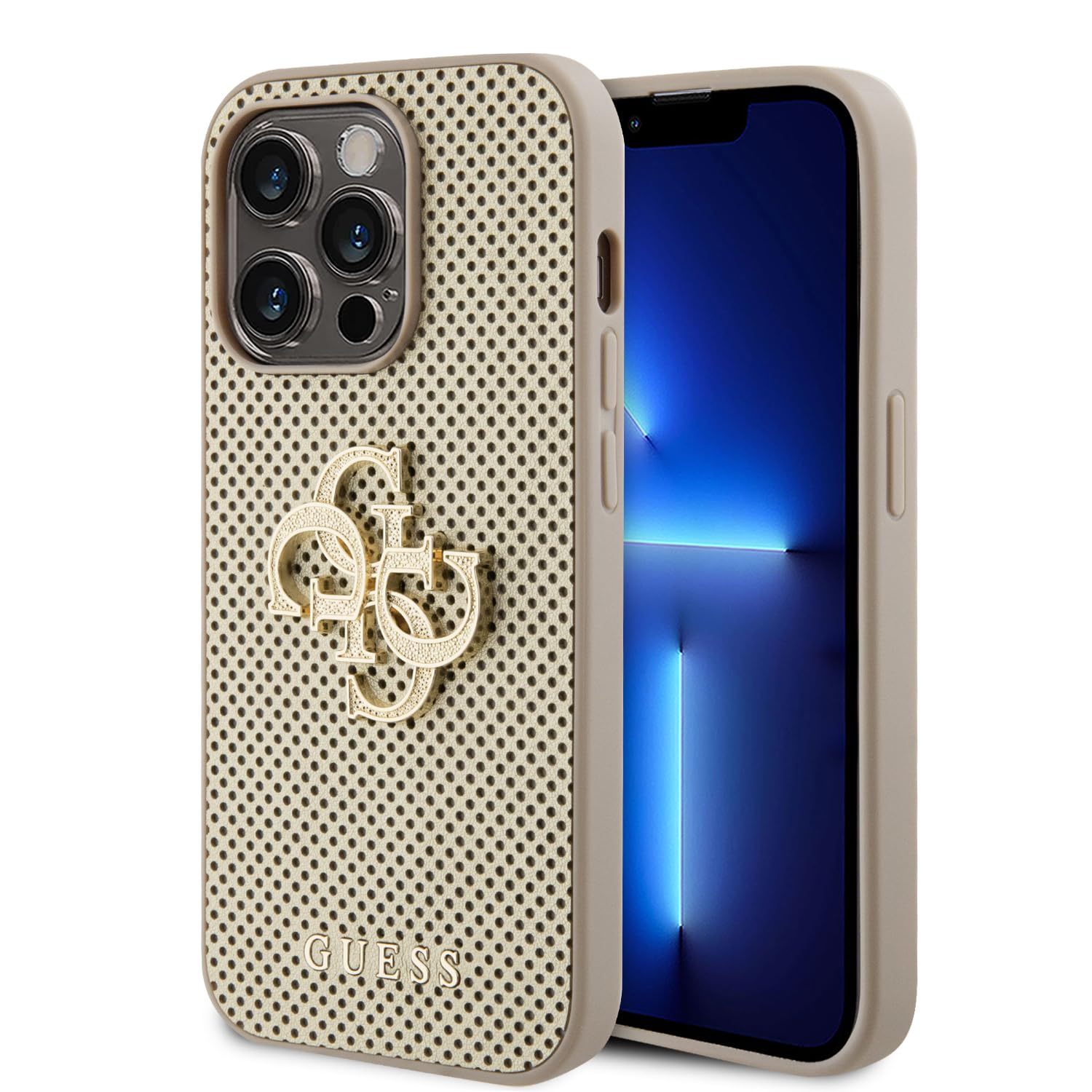 CG MOBILE Guess Perforierte PU-Schutzhülle für iPhone 15 Pro Max (Gold)