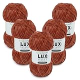 Chenille Wolle 5er-Set, Ziegelrot, Loopncraft, 5 X 100g, Lux Velvet, Super Weiches Samtgarn