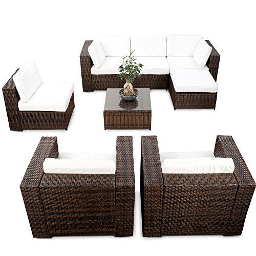 XINRO erweiterbares 24tlg. Eck Lounge Gartenmöbel Set XXL - braun-Mix - Gartenmöbel Sitzgruppe Garnitur Lounge Möbel Set - inkl. Lounge Ecke + Sessel + Hocker + Tisch + Kissen