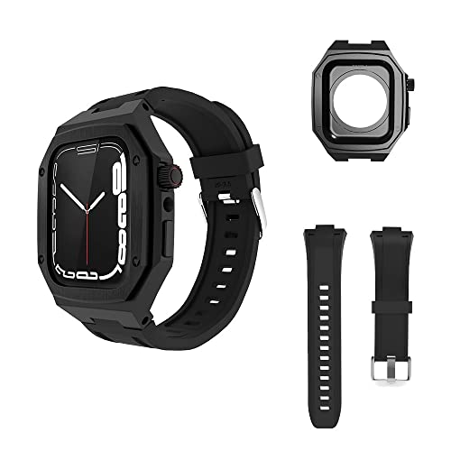 TONECY Silikonarmband für Apple Watch 8 / 7, 45 mm, für Apple Watch 5 SE, 44 mm, iWatch Serie 6, Schutzhülle, Armbandzubehör (Farbe: Preto, Größe: 45 mm für 8/7)