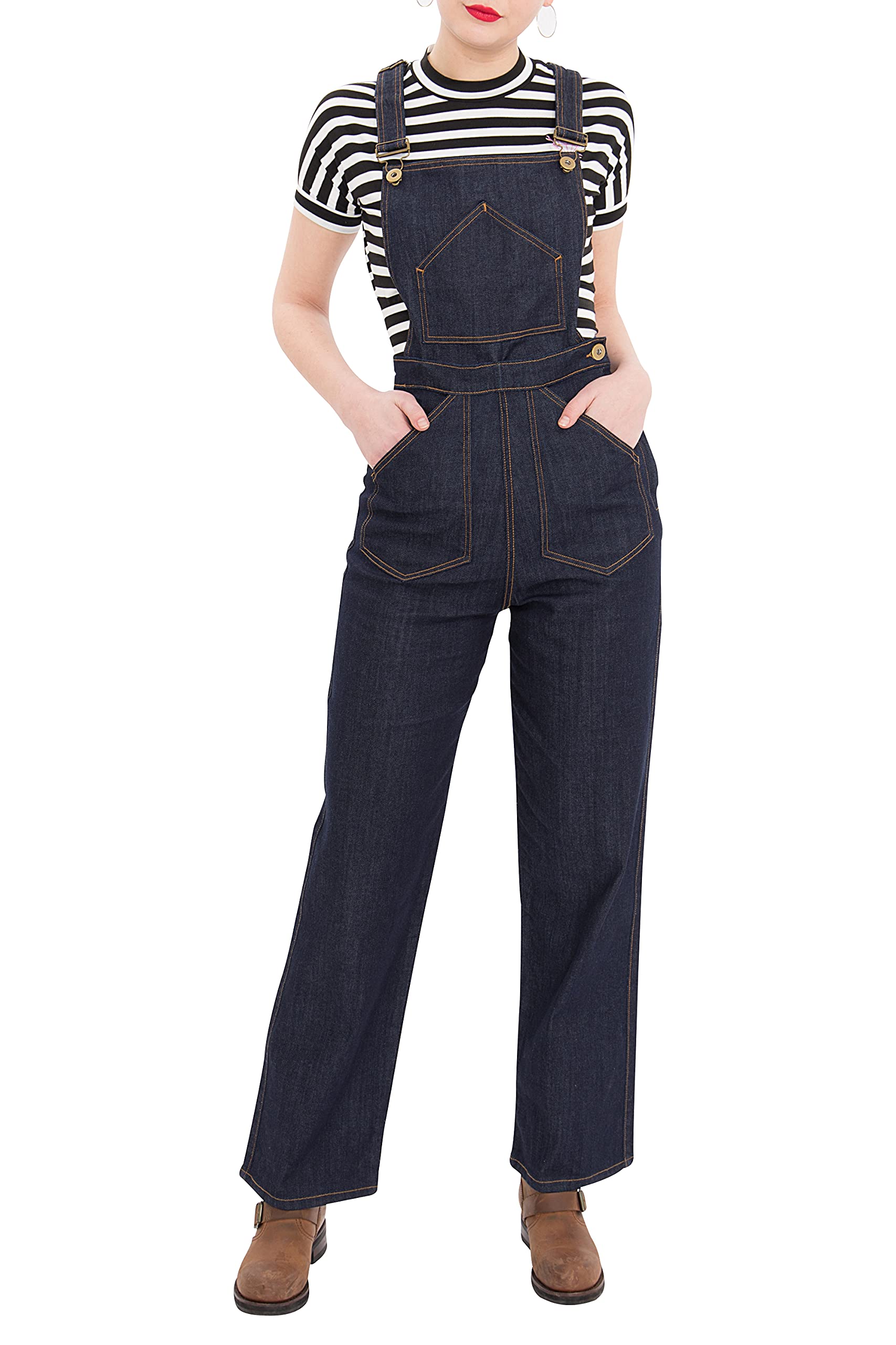 Queen Kerosin Damen Denim Latzhose 2 In 1 Mit Verstellbaren Trägern Ärmellos Abgesteppte Kante Latzjeans Regular Fit Clean