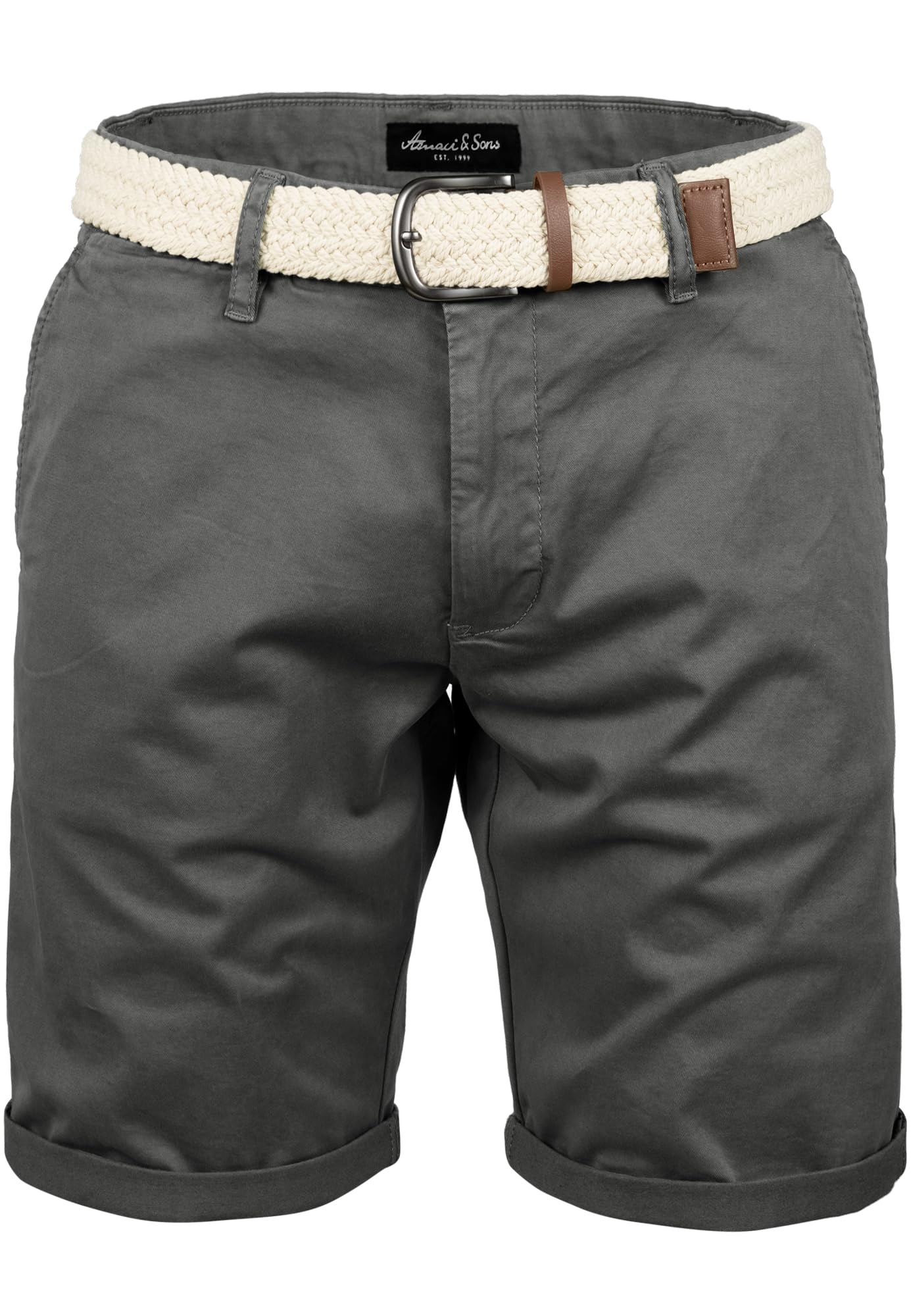 Amaci&Sons Herren Chinoshorts inkl. Gürtel Männer Kurze Bermuda Hose Regular Fit Gurt7030 Dunkelgrau W31