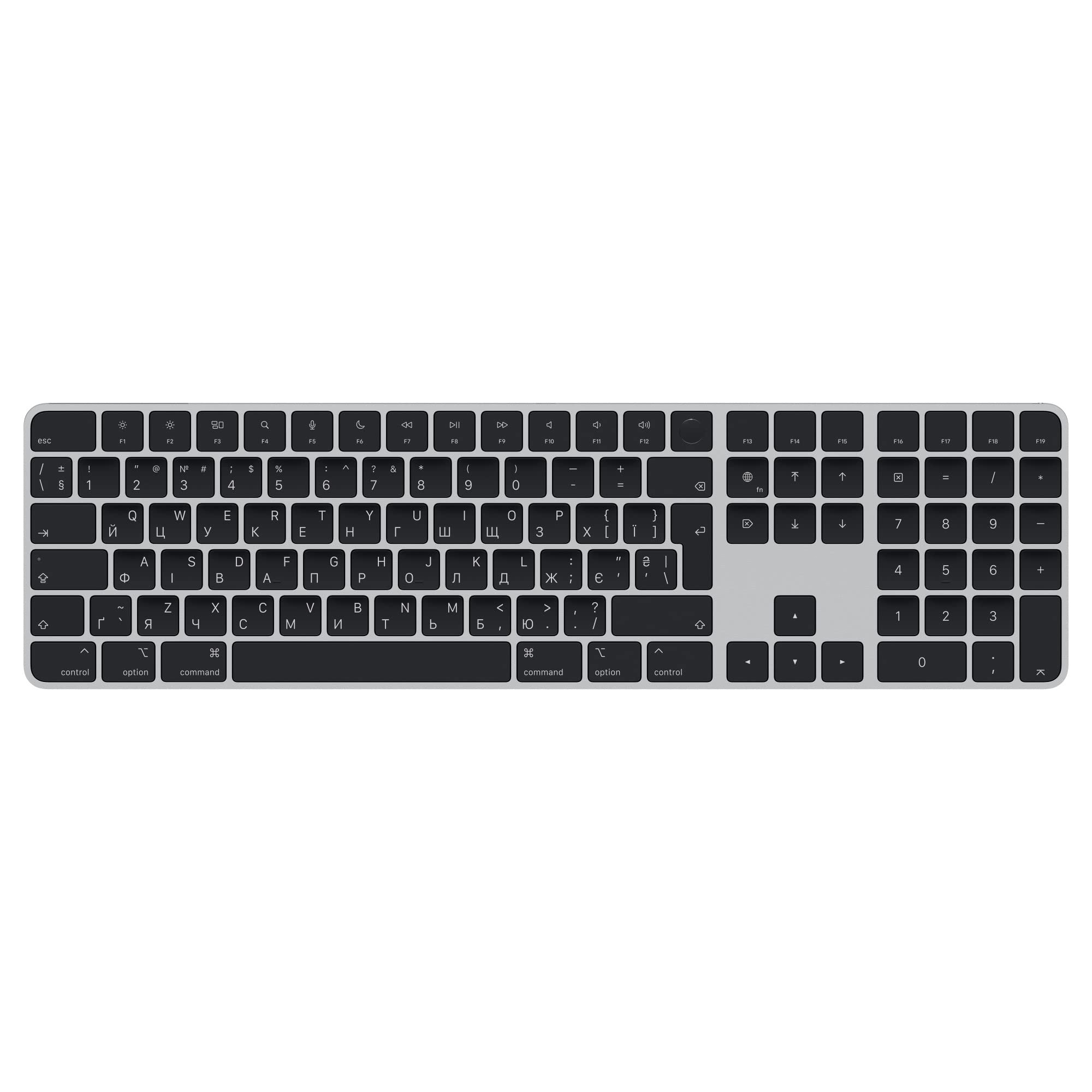 Apple Magic Keyboard mit Touch ID und Ziffernblock: Bluetooth, wiederaufladbar. Kompatibel mit Mac Computern Chip; Ukrainisch, Schwarze Tasten