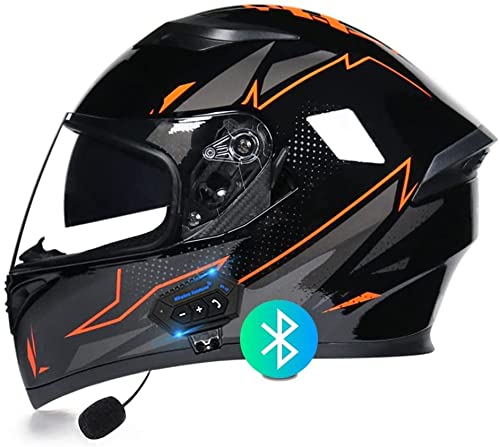 Integralhelm Motorradhelm Helm Motorrad Mopedhelm,mit Bluetooth-Headset,Unisex Offroad Integralhelm Schutzhelm, Cruiser Scooter Vespa Mofa-Helm DOT/ECE-Zertifiziert (Color : A, Größe : XL=61-62cm)