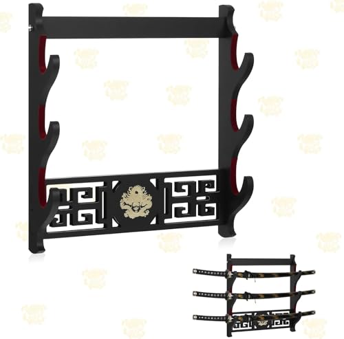 Z-fiber Schwert Wandhalterung Schwerthalter Display Stand Gepolstert Katana Wakizashi Genji und Samurai Schwerter Drachenmuster,3 Tier