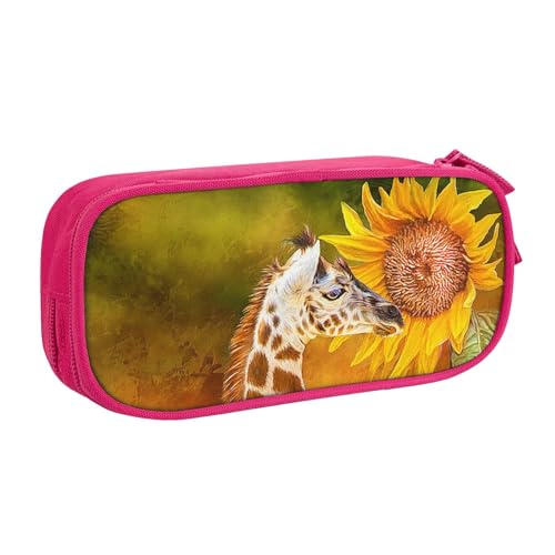 YFSGDLBN Federmäppchen mit Giraffen- und Sonnenblumen-Aufdruck, großes Fassungsvermögen, doppeltes Federmäppchen, tragbare Schreibwaren-Tasche, rose, Einheitsgröße, Münzfach