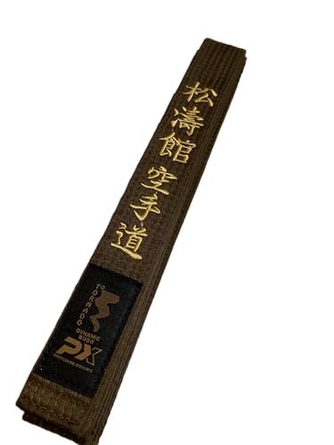 TEKKA BUDO Karategürtel braun - Bestickt - Shotokan Karate Do - 280 cm - Schriftzeichen Bestickung Gold - Braungurt Kanji japanisch - Brauner Gürtel