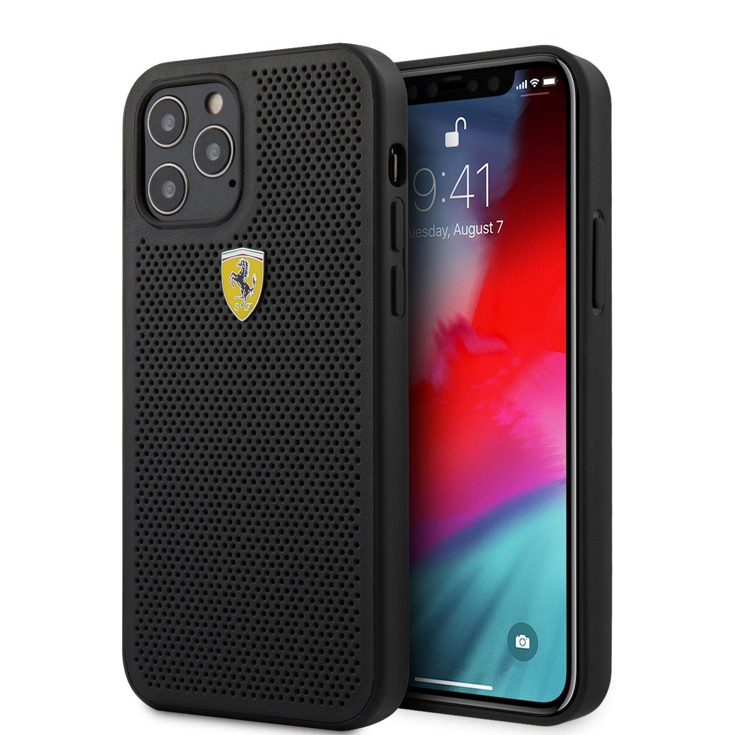 Ferrari On Track Perforated Hard Cover Case für Apple iPhone 12/12 Pro (6.1) - Schwarz, FESPEHCP12MBK