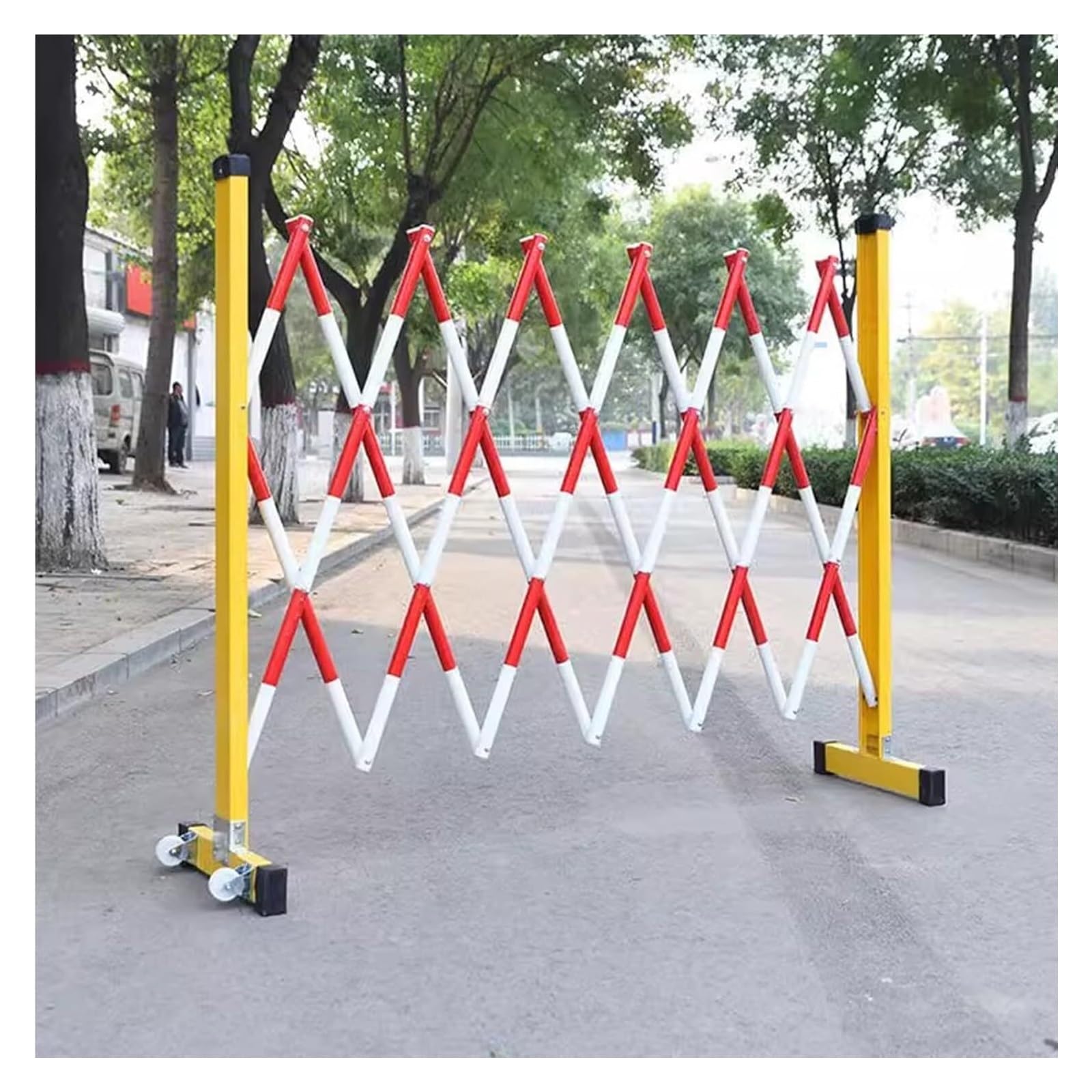 FFENFRYOU Traffic Fence,Retractable Traffic Barricade, Verkehrsbarrikade Langlebige Sicherheitsbarrikade aus Stahl Flexibles mobiles Barriere-Tor for den Straßen- und Garagenbau im Freien(Red,1.2x4m)