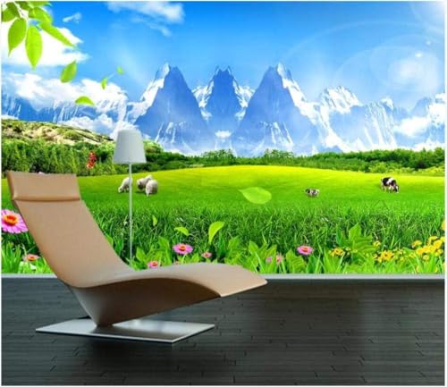 Verschneite Berge Grasland Mianyang Blumen 3D Tapete Poster Restaurant Schlafzimmer Wohnzimmer Sofa TV Dekorative Wand-400cm×280cm