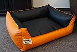 Hundebett Hundesofa Schlafplatz Kunstleder Similpelle Farbe und Größe wählbar von XS bis XXL (120 cm X 100 cm, orange schwarz)