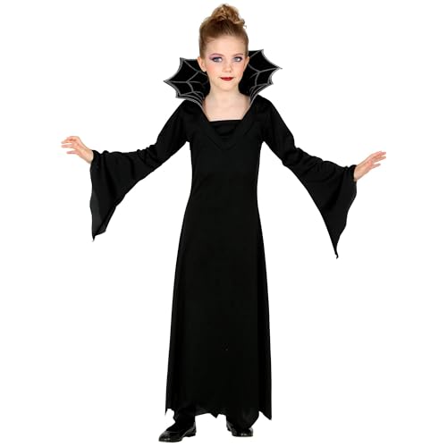 Widmann - Kinderkostüm Vampirin, langes Kleid mit Kragen, Silber-Schwarz, für Mädchen, Vampir, Fledermaus, Kostüm, Verkleidung, Mottoparty, Karneval, Halloween