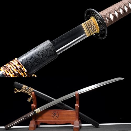 LQSMX sword 103cm Samuraischwert/Sharp/Katana/Hand geschmiedeter T10 Stahl bedeckt mit Erde brennende Klinge ，Sammlungen, Geschenke, Halloween, Rollenspiele, Kampfsportübungen