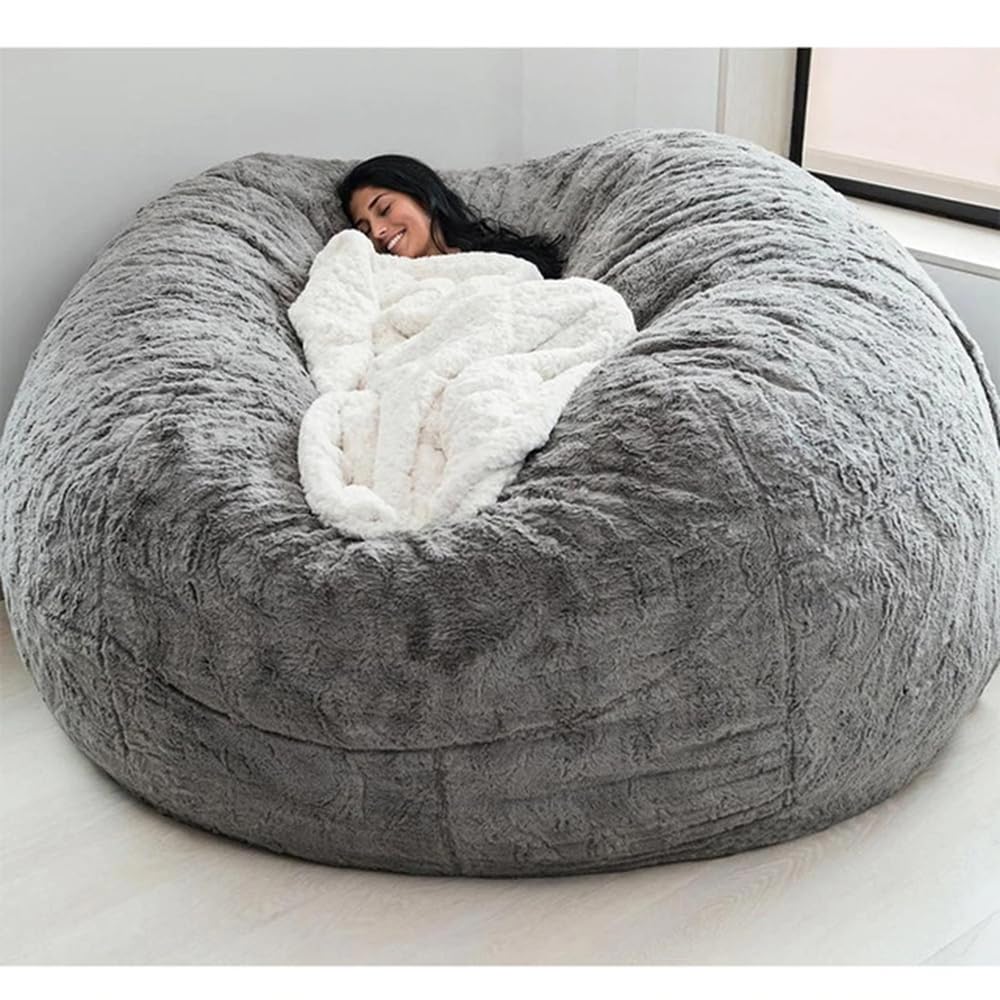 Sitzsack Stuhl Abdeckung (nur Abdeckung, Keine Füllung), Round Soft and Fluffy Faux Fur Bean Bag Lazy Sofa Bed Cover für Gaming-Stühle und Gartenstühle Giant Fur Bean Bag 150 * 65cm/6ft