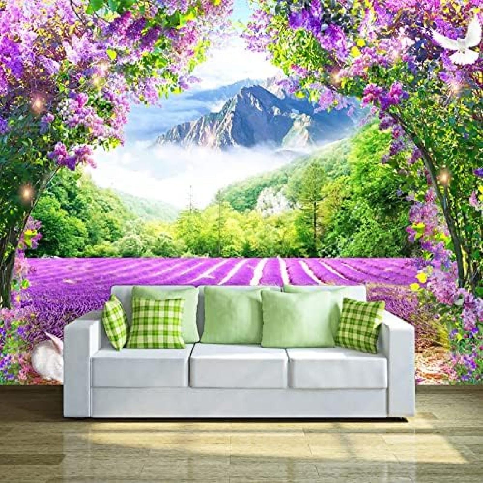 XLMING Frische Lavendelblume Rebe Bogenblume 3D Tapete Wohnzimmer Sofa Schlafzimmer Esszimmer Home Dekoration Wand-300cm×210cm