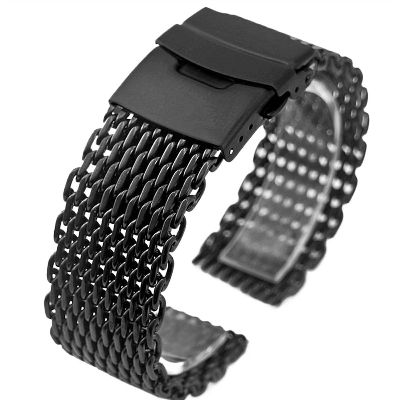 THBGTCNQ 18 20 22 24 mm Mesh-Armband aus massivem Edelstahl, verstellbares Armband for Smartwatch, Quarzuhr, Herrenarmband, Uhrenzubehör(Black,22mm)