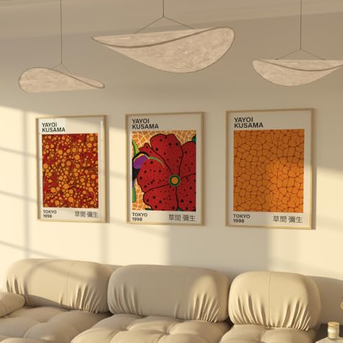 ZoeyAustin® 3 Doppelseitiges Kunstdruck Poster Set, Ohne bilderrahmen, 3x DIN A3, Stilvolles Wand Poster, 6 Wandbilder, Beidseitige Bilder (Kusama 2)