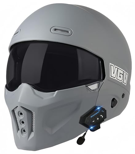 Bluetooth-Integralhelm Für Motorradfahrer, Retro-Motorradhelm, ABS-Material, Mit Doppelvisier, Halbhelme, Schutzhelm Für Roller, Elektroautos, ECE-Geprüft G,XXL63-64CM