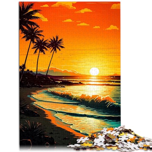 Puzzles für Retro-Strandsonnenuntergang, Puzzles mit 1000 Teilen für Erwachsene, Holzpuzzles, lustige Puzzles für anspruchsvolle Puzzlespiele und Familienspiele (50 x 75 cm)