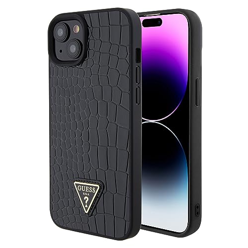 Guess GUHCP15SPCRTHCK Hülle für iPhone 15 6.1" Schwarz hardcase Croco Triangle Metal Logo