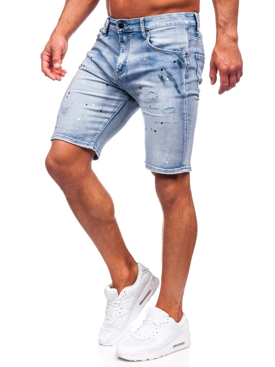 BOLF Herren Kurze Jeanshose Shorts Bermudas Jeans Short Kurze Hose Cargo Cargoshorts Destroyed Used Look Denim Stretch Freizeithose MP0262BC Hellblau S [7G7]