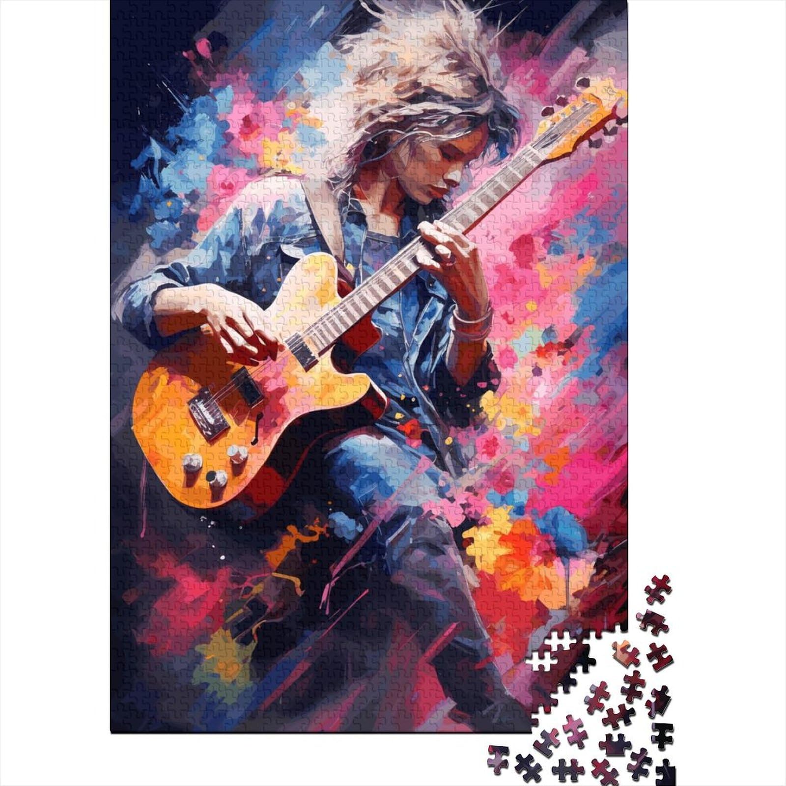 Schönes Mädchen spielt Gitarre. Holzpuzzle. Puzzle für Erwachsene und Teenager. Puzzle 1000 Teile für Erwachsene. Nachhaltiges Puzzle für Erwachsene. Spiele 75 x 50 cm