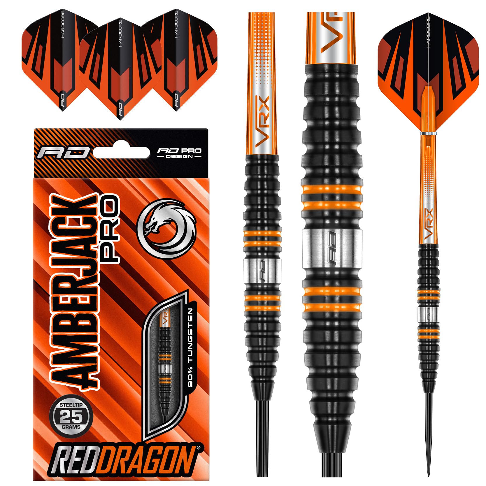 RED DRAGON Amberjack Pro 2 25 Gramm Premium-Wolfram-Darts-Set Flights und Stielen