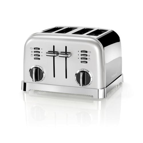 Cuisinart 4-Schlitz Toaster mit 6 Bräunungsstufen und Auftau-, Aufwärm- und Stop-Funktion, extra breite Toastschlitze, Retro Design, silber, CPT180SE