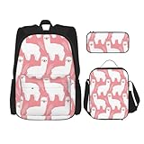 WURTON Alpaka-Lama-Druck, trendige Rucksacktaschen, Lunchbox und Federmäppchen, 3-in-1, verstellbares Rucksack-Set, Schwarz , Einheitsgröße