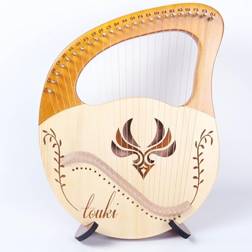 Leierharfe 24 Metall-Stahlsaiten,Fichte Lyre Harp,Tragbares Leier-Saiteninstrument mit Stimmschlüssel Für Anfänger Leier Harfe,A3,24 Tones