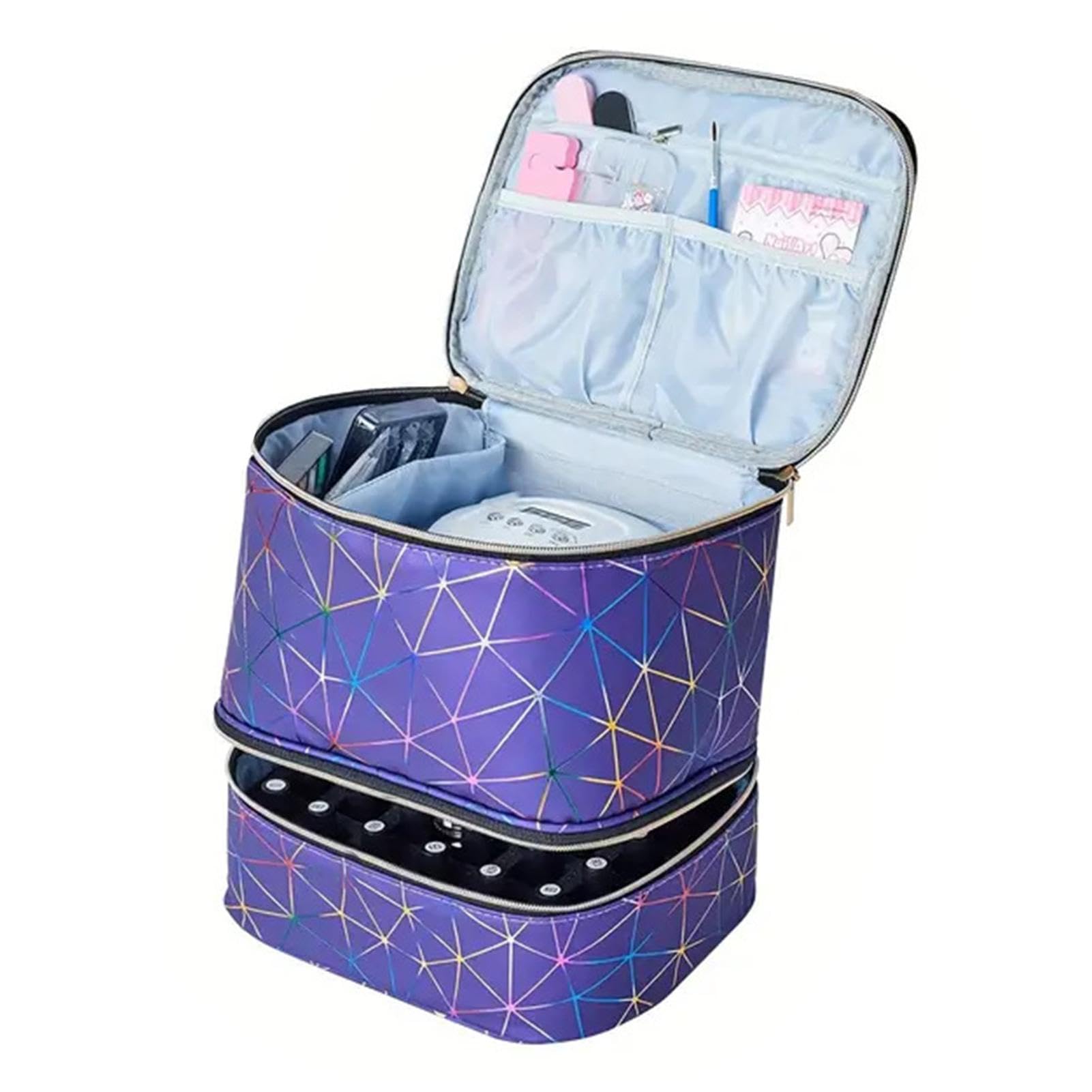 Nagellack-Organizer, 30 Flaschen, Nagellack-Organizer, Organizer für Nagelzubehör | mit Nagellacktasche mit Griff und Tragetasche, Schwammtrennwände, gr, blau, Se référer au descriptif, Siehe