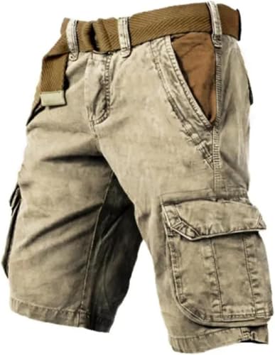 Herren-Taktikshorts mit Mehreren Taschen, Vintage-Gewaschene, Bedruckte, wasserdichte Outdoor-Cargo-Shorts, Sommer-Angelshorts, Khaki, S