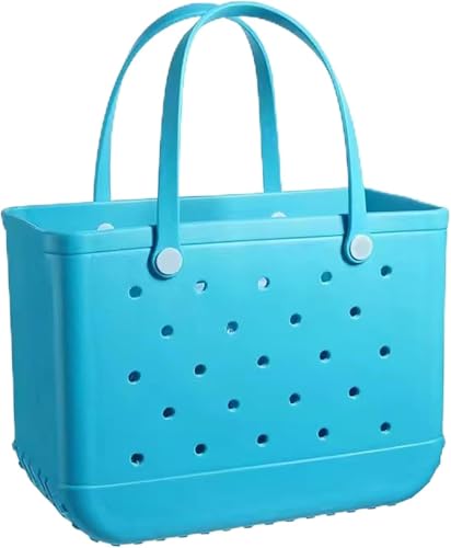 Eva-Strandtasche, Damen-Gummi-Strandtasche, Seeblau, perforiert, wasserdicht, waschbar, Strandhandtasche, tragbare Reisetasche, Strand-Aufbewahrungstasche, geeignet für Strand, Pool, Sport,