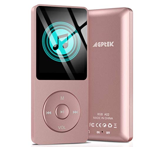 AGPTEK MP3 Player, 8GB/16GB MP3 Player 70 Stunden Wiedergabezeit MP3 Player (8GB, Rosagold)