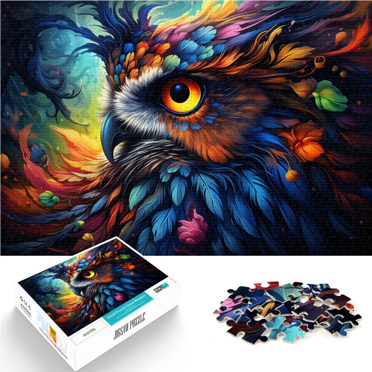 Puzzle für Fantasie-Farbkunst, Eulen-Puzzle | Puzzle 1000 Teile für Erwachsene, Holzpuzzle, einzigartige Heimdekoration und Geschenke, 1000 Teile (50 x 75 cm)