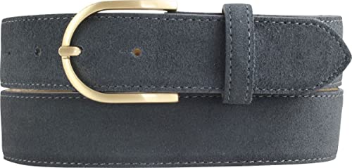 BELTINGER Damen-Gürtel aus Veloursleder 3,5 cm | Velour-Ledergürtel für Damen 35mm | Wildleder-Gürtel mit runder, goldener Gürtelschließe | Anthrazit 90cm