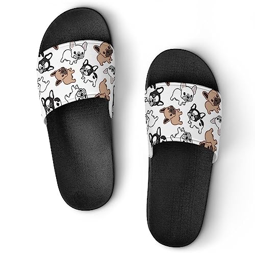 HABXNJF Dusch-Hausschuhe, niedliche französische Bulldogge, Slider für Männer und Frauen, rutschfeste Slides, Schwarze niedliche französische Bulldogge, 43.5 EU