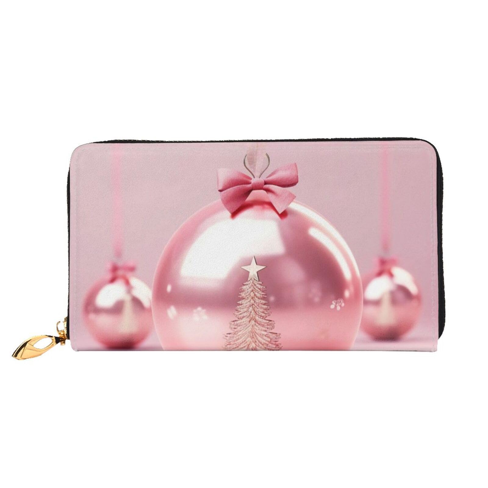 DENMER Lila Blume Leder Geldbörse Kunstleder mit metallischem Reißverschluss geräumiges und stilvolles Accessoire für moderne Frauen Produkt, Rosa Weihnachtskugel, Einheitsgröße, Modern