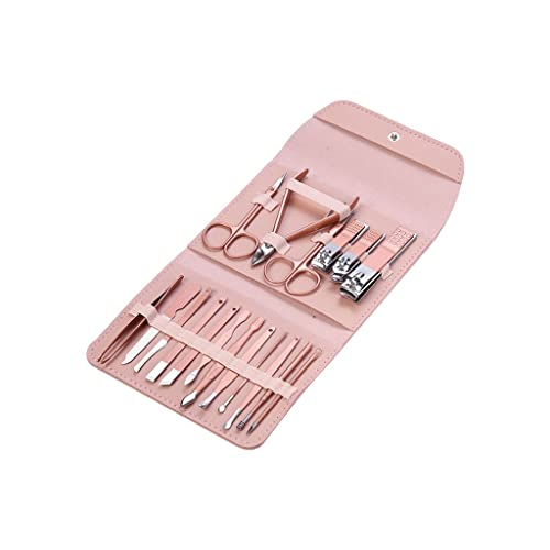 Zehennagelknipser Nagel Clipper Kit Professionelle Pediküre Edelstahl Maniküre Kit Beauty Tools Schönheitssatz mit tragbarer Mode Pu. Ledertasche (Roségold) Nagelknipser-Set (Color : Rose gold-18-pie