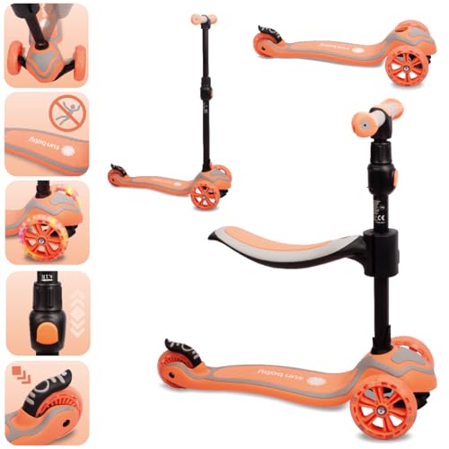 Sun Baby Roller Kinder 3 Jahre, Kinder Roller 3 in 1, Roller 3 Räder, LED-Räder, Verstellbarer Sitz (Orange)