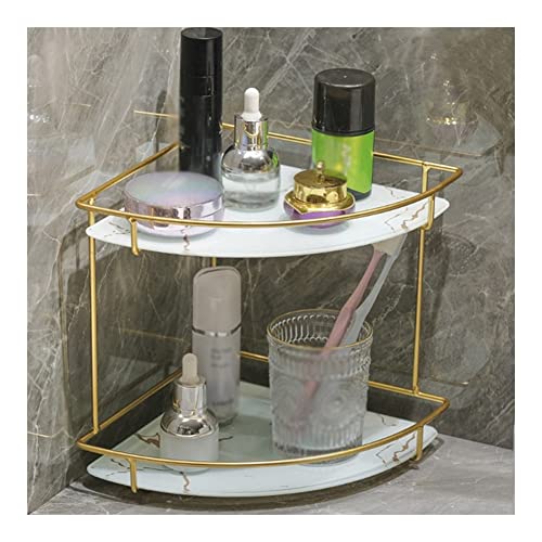 YIHANSS Eck-Duschregal, nordisches Metallregal, Glas-Ablagefach, Badezimmer-Zubehör, Doppellagiges Waschzubehör, dreieckiges Regal, Schminktischhalter für zu Hause, Dusch-Organizer (Farbe: B1) (B1)